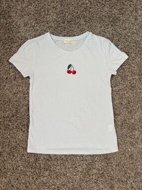 Girls' White short sleeved tee shirt with Embroidered Cherry 🍒 EUC size M